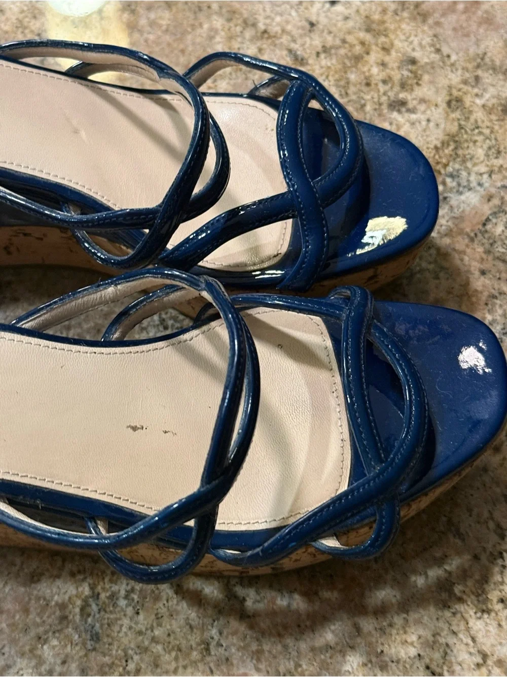 Prada Navy Blue Platform Wedges size 37 made in Italy